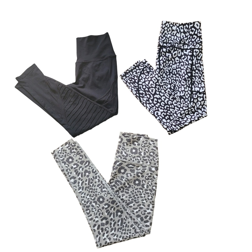 Aerie Zyia Size M Active‎ Leggings Bundle 3 Pairs Moto Leopard Print Black Gray